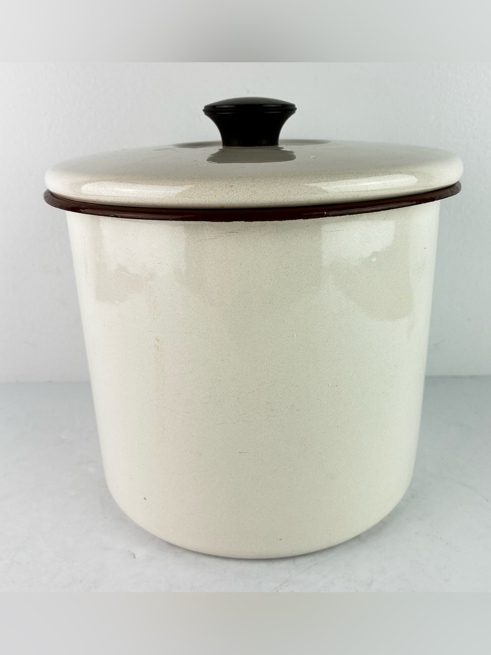 Canister Vintage White Enamelware w/Lid